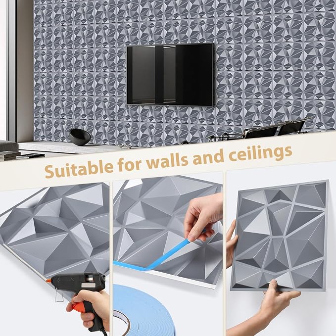 Heikki 30 Pack 3D Wall Panel for Interior Wall Décor, PVC Flower Textured Wall Panels for Living Room Bedroom Hotel Office, 11.8"x11.8", Double-Sided Tape (Gray-XLZ) - Image 3