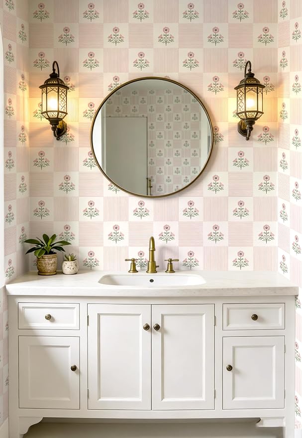 Guvana Pink Floral Peel and Stick Wallpaper Vintage Floral Wallpaper Boho Wall Paper Removable Modern Contact Paper Vinyl Self Adhesive for Bedroom Bathroom Kitchen Livingroom Covering 17.3" x 78.7" - Image 6