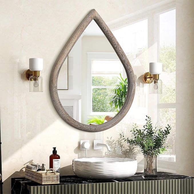 Teardrop Wall Mirror with Wood Framed Farmhouse Wall Hanging Mirrors for Wall Decor Irregular Decorative Mirror for Bedroom Living Room Bathroom 16x20 Inches - Image 2