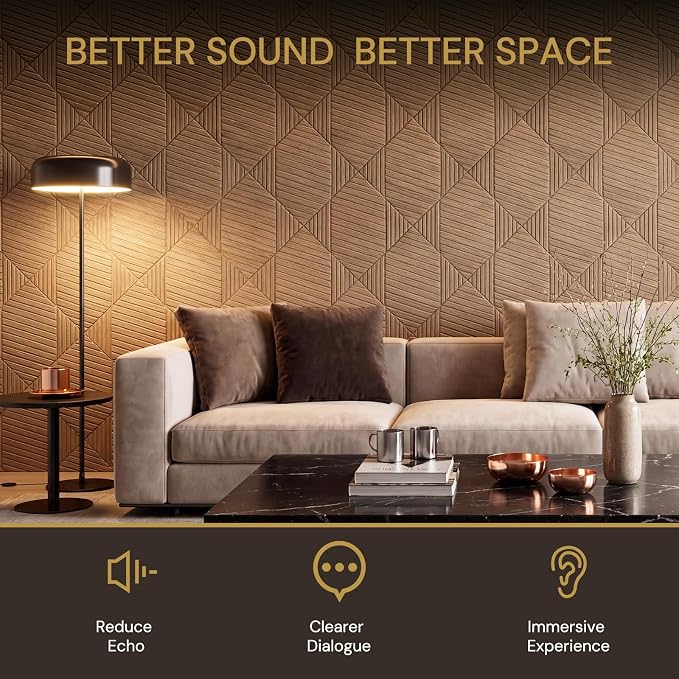 6Pack Acoustic Wall Panels, Wood Peel and Stick Wall Panels, Sound Proof Foam Panels for Walls Decor, Accent Soundproof Wall Panels for Bedroom Living Room Office Wall, 23.62 X 23.62 Inches Faux Wood - Image 6