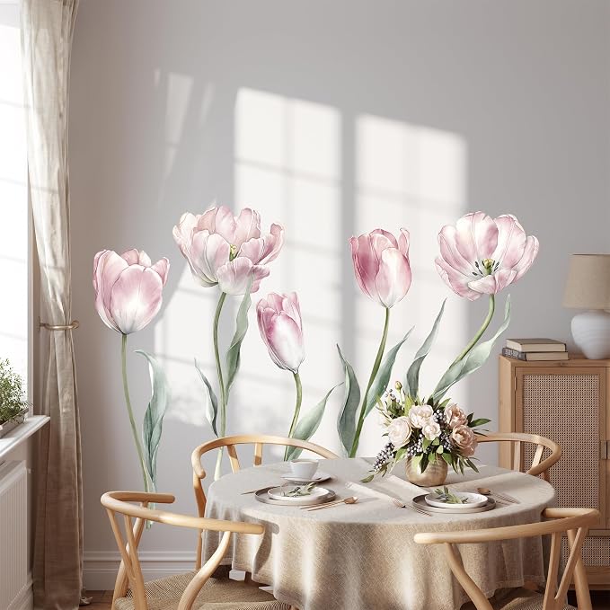 Flower Wall Decals - Peel and Stick Large Tulip Floral Flowers Wall Stickers,Removable Flower Home Decor Art for Living Room, Bedroom, Nursery Decor Wall Corner Decor (Tulip Wall Decals) - Image 4