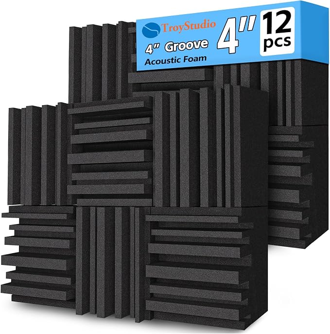 TroyStudio Thick Acoustic Sound Proof Foam Panels, 12 X 12 X 4 Inch 12 Pcs Broadband Sound Absorbing Foam, Dense Soundproofing Tile, Recording Studio Foam Absorber, Decorative 3D Wall Ceiling Panel by TroyStudio