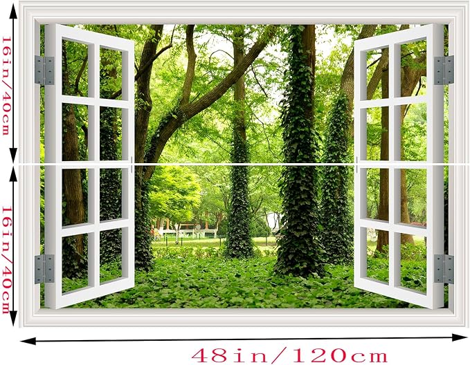 ‌Lmyhome Fake Window Wall Mural Green Grass Forest (48"x32") | Peel and Stick Faux Window Wall Sticker Decal Poster for Bedroom Home Decor - Image 5