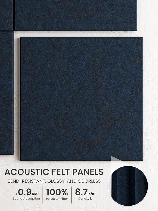 Bumusty 48"x 36" Large Felt Bulletin Board Tiles, Carbon Blue | 12-Pack Cork Board Alternative, Wall Decor, 30 Pushpins, 60 Adhesive Tabs, Vision Board, Office, Classroom, Home, Dorm - Image 3
