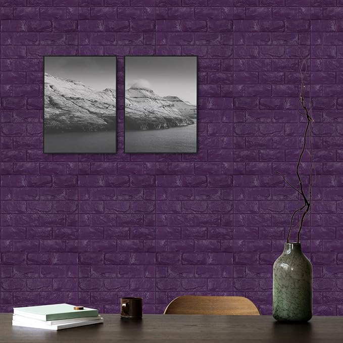 30PCS 3D Wall Panels Peel and Stick Faux Brick Wallpaper Purple Self Adhesive Foam Brick Paneling Faux Stone Wall Panels (30PCS, Purple) - Image 3