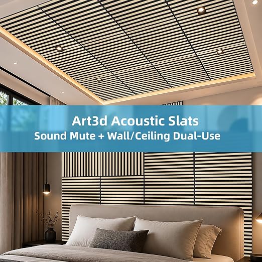 Art3d 6-Pack Acoustic Wood Slat Panel & Ceiling Tile, 2 x 2 ft, Ashtree | Crack-Resistant, Scratch-Resistant, Eco-Friendly, Durable, Grid Compatible, Ideal for Living Room, Bedroom & Home DIY Upgrade - Image 4