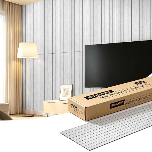 Art3dwallpanels 6-Pack Peel and Stick Wood Panels for Wall PVC, Light Gray | 48"x15.75", Self-Adhesive Slat Wall Panels, PVC Thick, 3D Wood Grain Wallpaper, for Walls and Ceilings, Packed in Long Boxes by Art3dwallpanels