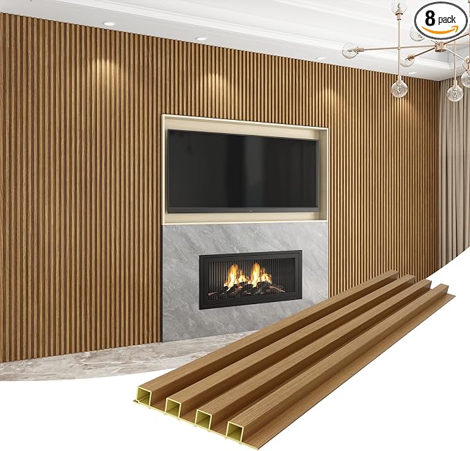 Slat Wall Panel 8-Pack, 108’’x6.1’’, Oak | WPC Wall Panel for Interior Wall Decor, TV Background, Kitchen, Bedroom by Unknown