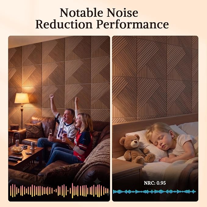 Acoustic Wall Panels, 8 Piece 23.62" X 23.62" Peel and Stick Wall Panels | High-Density Polyester Fiber Self Adhesive Soundproofing for Interior Wall Décor, Tri-Tone Chevron Weave - Image 4
