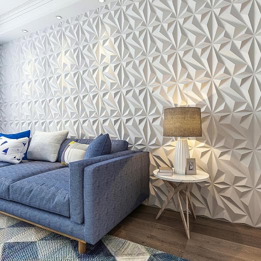 Art3dwallpanels 33 Pack 3D Wall Panels Diamond, White, 12''x12'' | PVC Accent Wall Panels for Interior Wall Decor, Living Room Lobby Bedroom Hotel Office, Cover 32.Sq.Ft - Image 3