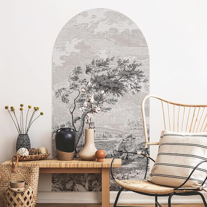 Large Arch Wall Decals Rustic Huge Headboard Sticker Black and White Sketching Country Landscape Wall Sticker Large Farmhouse Accent Bed Wall Decal Decor for Bedroom Living Room(63"x 34.6") - Image 5