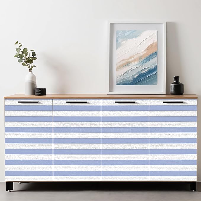 Blue Stripe Peel and Stick Wallpaper 15.7" x 236" | Blue and White Striped Boho Self-Adhesive Contact Paper Removable Waterproof Wallpaper for Bedroom,Cabinets,Drawer Liners - Image 7