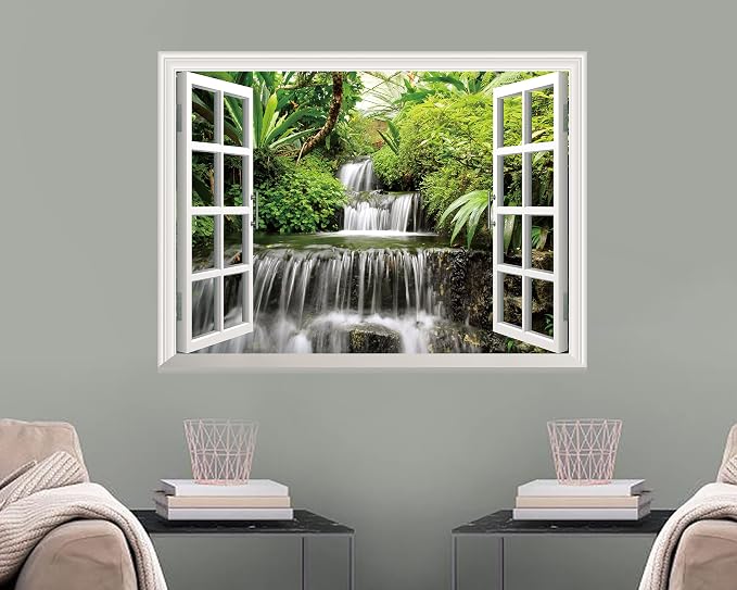 FLFK Fake Window Wall Sticker - Waterfall Faux Window Wall Mural for Wall Decor, Stick and Peel Wall Decals,16"x24" - Image 4