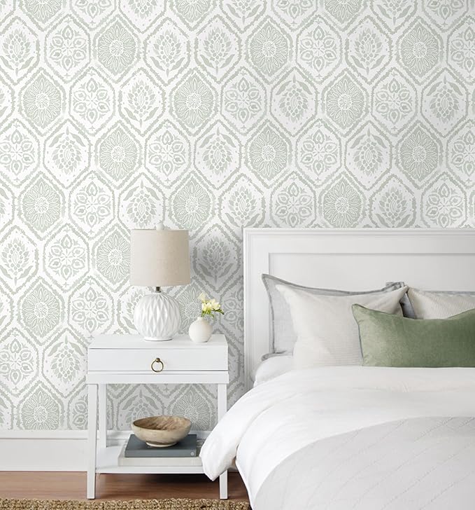 HeloHo 17.3" X 197" Peel and Stick Wallpaper Green Contact Paper Boho Wall Paper Modern Geometric Removable Self Adhesive Wallpapers for Bedroom Bathroom Cabinet Waterproof Decor Vinyl Rolls - Image 4