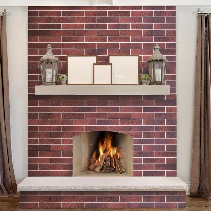 100 Vintage Red Faux Brick Wall Tiles, 3D Thin Brick Veneers for Bedroom, Bathroom, Kitchen, Fireplace and Fence Wall Panels (14.2 sq ft) - Image 2