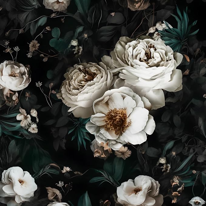 Laatse Dark Black Floral Wallpaper Peel and Stick 17.5" × 393" | Self Adhesive/Removable/Waterproof/Thick Vinyl Contact Paper for Bathroom Bedroom Shelf Cabinet Drawer,Prepasted,Easy Peel by Laatse