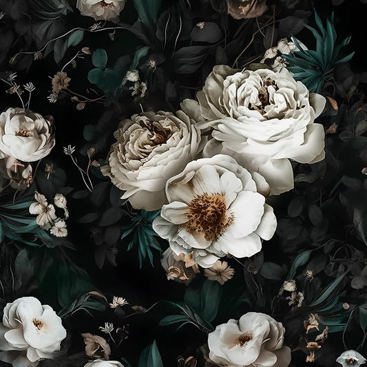 Laatse Dark Black Floral Wallpaper Peel and Stick 17.5" × 118" | Self Adhesive/Removable/Waterproof/Thick Vinyl Contact Paper for Bathroom Bedroom Shelf Cabinet Drawer,Prepasted,Easy Peel by Laatse