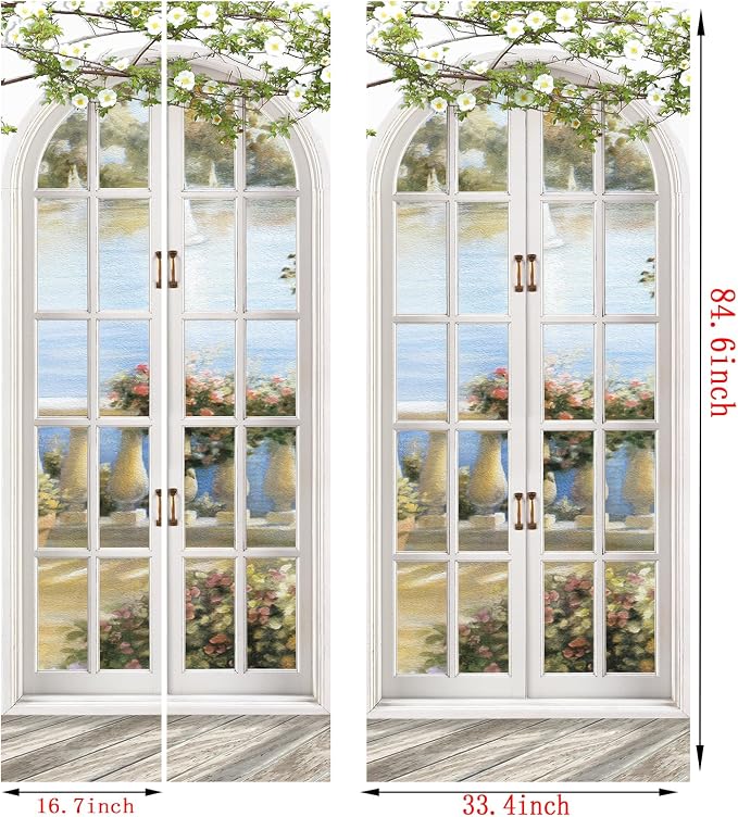 artfanke 3D Peel and Stick Door Sticker 33.5"x84.6"- European Style Arch Pastoral Door Murals Wallpaper Self-Adhesive Wall Decal for Bedroom Decor(2 Sheets/Set) - Image 5