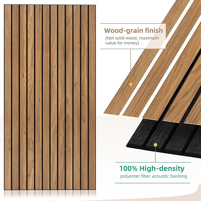 Acoustic Wall Panels,10 Pack Sound Panels,47.2”x23.6”,Rustic Teak | Simulated Wood Grain Finish,PVC Acoustic Wood Wall Panels,Decorative Large Wood Panels for Wall, High-Density Polyester Fiber - Image 3