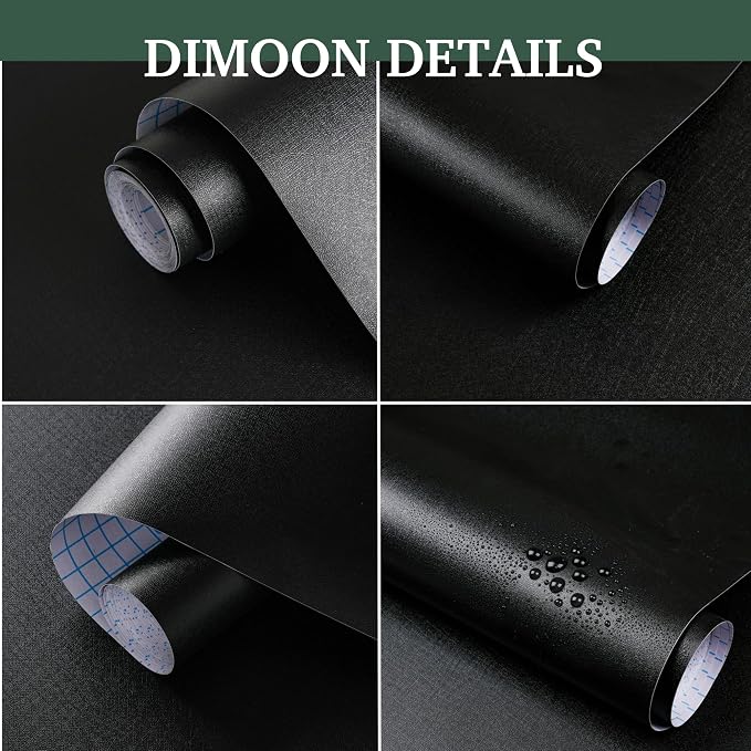 Dimoon 78.7''x17.7'' Black Peel and Stick Wallpaper Contact Paper Modern Self Adhesive Wall Paper Removable Renter Friendly Textured Solid Color Shelf Cabinet Vinyl Roll (78.7''x17.7'',Black) - Image 2