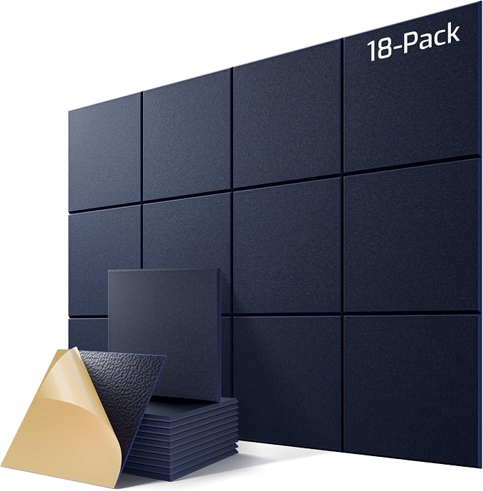 18 Pack Self-Adhesive Sound Proof Foam Panels for Walls 12"x12"x0.4" Fabric | High-Density Acoustic Panels, Noise Reducing Soundproof Wall Panels for Home Studio, Office, Easy-Install Navy Blue by Lebenforce