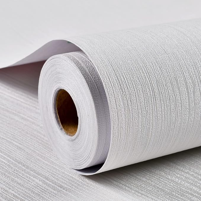 Haimin Grasscloth Textured Wallpaper 24in X 393in Fabric Contact Paper White Wall Paper Linen Peel and Stick Self-Adhesive Thick Vinyl Embossed Film Wallpaper (White) by HaiminHomeDecorWallpaper