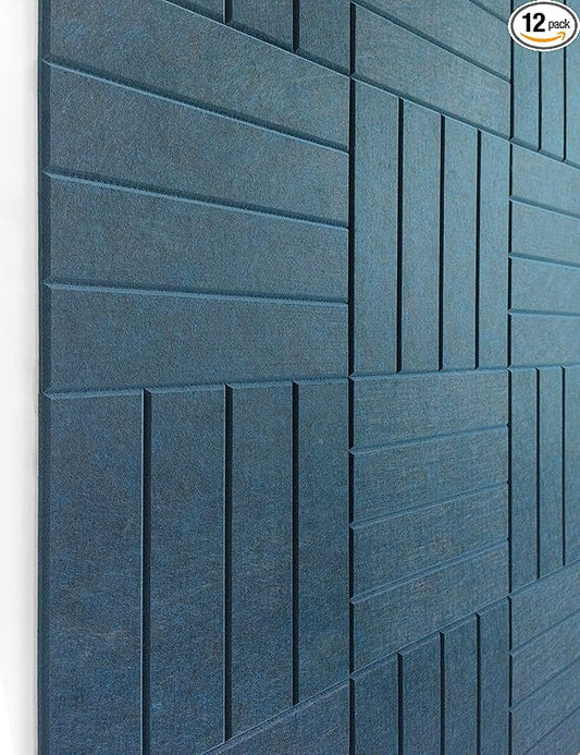 11.18" Square Acoustic Panels 12-Pack - Sound Absorbing Wall Panels, Noise Reducing Soundproof Decorative Felt Tiles for Home Office, Studio, Living Room - Prussian Blue by DesignerManufacturerofInnovativeBulletinBoardSolutionsforHomeOffice