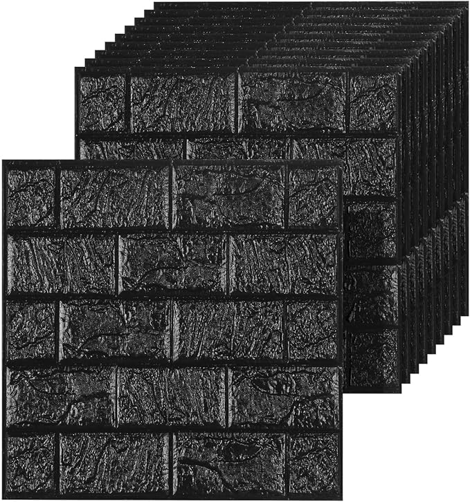 3D Wall Panels Peel and Stick Faux Foam Brick Wallpaper Covering | Black 40 PCS 11.8"×11.8" Self Adhesive Stone Wall Tiles for DIY Interior Wall Decor by Umedol