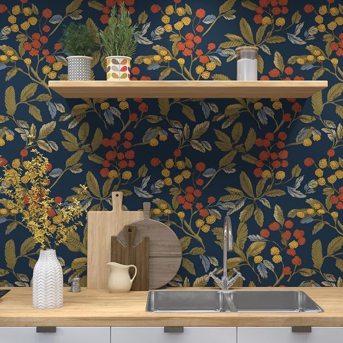 Laatse Navy Floral Leaf Vintage Green Wallpaper Peel and Stick 17.5"x118" | Self Adhesive/Removable/Waterproof/Thick Vinyl Contact Paper for Bathroom Bedroom Shelf Cabinet Drawer,Prepasted,Easy Peel - Image 5