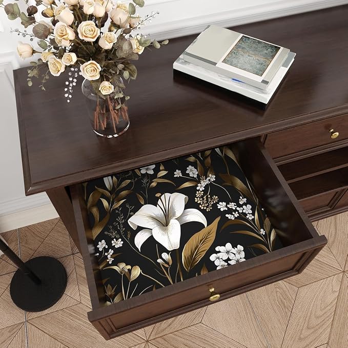 Laatse Vintage Dark Black Golden Floral Peel and Stick Wallpaper 17.5"x197" | Self Adhesive/Removable/Waterproof/Thick Vinyl Contact Paper for Bathroom Bedroom Shelf Cabinet Drawer,Prepasted,Easy Peel - Image 7