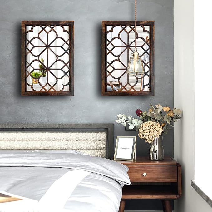 Wocred Set of 2 Rectangular Wall Mirror,Gorgeous Rustic Farmhouse Accent Mirror,Caramel Color Entry Mirror for Bathroom Renovation,Bedrooms,Living Rooms and More(11”x15”) - Image 3