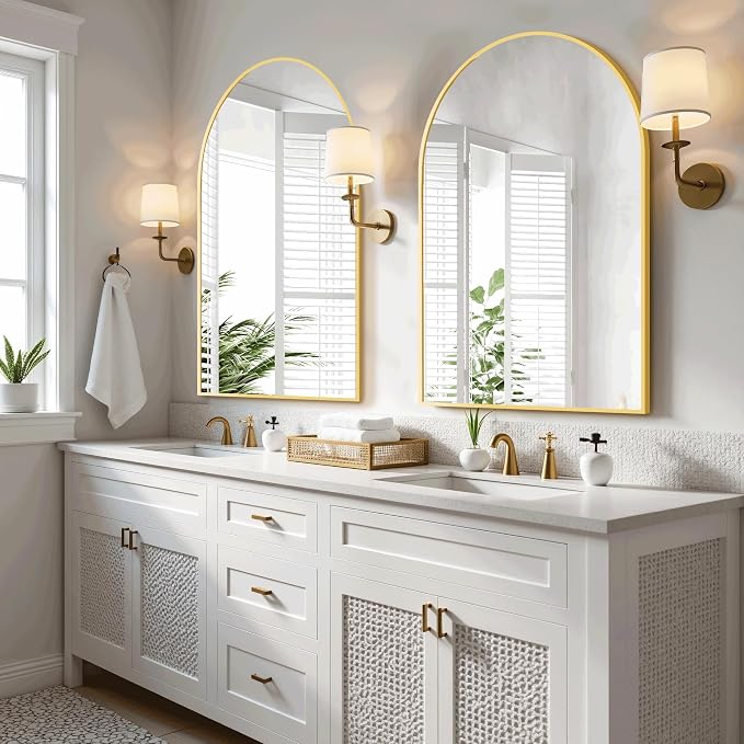 Arched Bathroom Mirror for Wall, 30" x 20" Metal Frame Vanity Mirror, Gold - Image 3