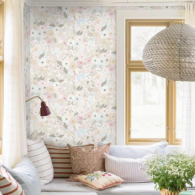Ismoon Peel and Stick Wallpaper Floral Boho Pink Wallpaper Watercolor Leaf Flowers Contact Paper Removable Self-Adhesive Wall Paper for Bedroom Cabinets and Drawers Decor 17.3inx78.7in - Image 2