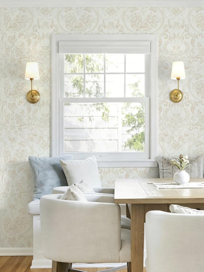 Ismoon Floral Peel and Stick Wallpaper Vintage Beige Contact Paper Watercolor Damask Wallpaper Boho Waterproof Removable Self-Adhesive Wall Paper for Bedroom Shelf Cabinet Décor 17.3in x 6.56ft - Image 5