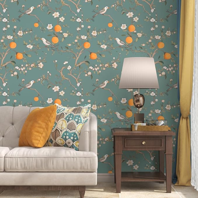 Laatse Vintage Green Bird Floral Wallpaper Peel and Stick 17.5"x393" | Self Adhesive/Removable/Waterproof/Thick Vinyl Contact Paper for Bathroom Bedroom Shelf Cabinet Drawer,Prepasted,Easy Peel - Image 6