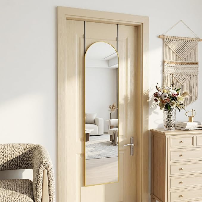 Antok Full Length Mirror, 56"x14" Floor Mirror with Stand, Gold, Arched - Image 8