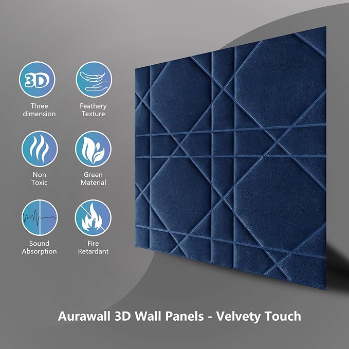 Velvet 3D wall Panels for Interior wall Decor Peel and Stick, Soundproof Geometric Textured 3D Wall Panels for Living Room, Bedroom, TV Background 17.7" x 17.7" 12pcs (Navy Blue) - Image 3