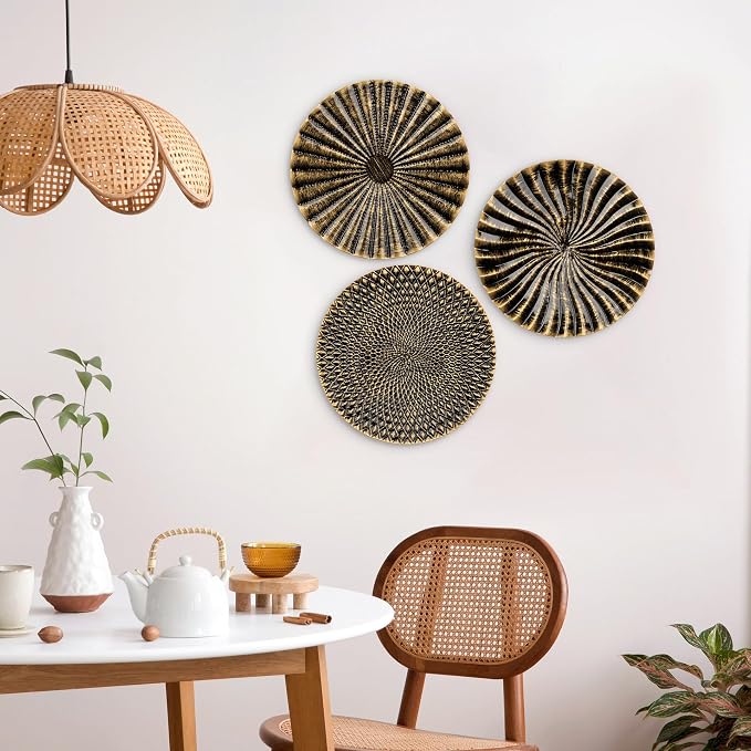 Briful 12" Wall Décor Pack of 3 Metal Gold & Black Washed Starbursts Radial Plate Wall Art Modern Accent Hanging Wall Decorations For Home Office Bedroom Or Living Room Wall Sculptures - Image 5