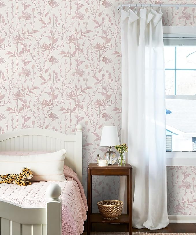 HeloHo Peel and Stick Wallpaper Pink Floral Leaf Wall Paper Self Adhesive Removable Waterproof Contact Paper for Living Room Bedroom Decor 16.1" X 196.8" - Image 4