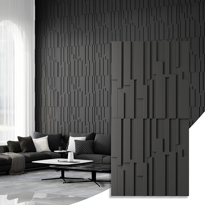 Large PU Decorative Wall Panels, 4-Pack Covers 31 Sq.Ft – 47.2" × 23.6" 3D Architectural Accent Wall Panels for Living Room, TV Wall, Office & Commercial Spaces (Black) by janasse