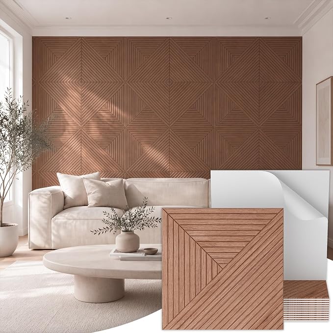 TONOR Acoustic Wall Panels Peel and Stick, 12 Pack 23.6''x23.6''-46.5 sq.ft. High-Density Acoustic Wood Panels Alternative. Soundproof Wall Panels for Interior Wall Decor, Home, Bedroom, Walnut by TONOR