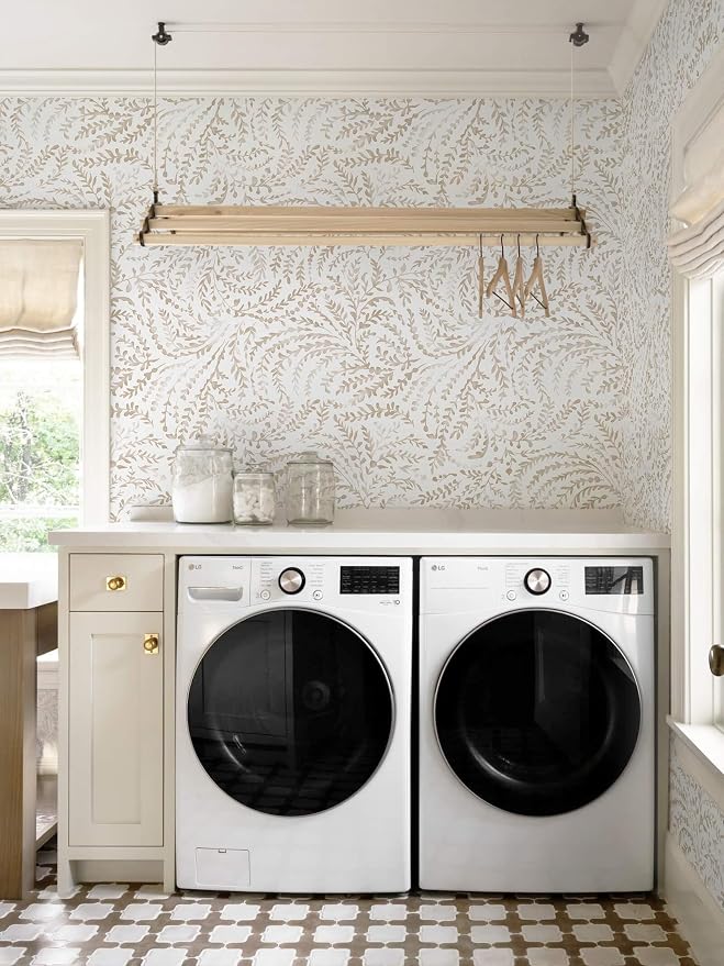 Ismoon Boho Peel and Stick Wallpaper Beige Neutral Farmhouse Contact Paper | 17.3x78.7in Leaf Botanical Stick on Wall Paper Removable Self Adhesive Vinyl Wallpaper for Bedroom Accent Wall Decor Hallway - Image 5