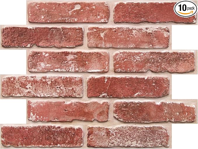 COMSTICKC 3D Faux Brick Wall Panels Peel and Stick, 10 Pcs 15.7" x 11.8" | Vintage Red, Not Real Brick, Ultra-Light PVC 3D Fake Brick Decorative Wall Covering for DIY Interior Decor, Cover 12.9 sq ft by COMSTICKCDECOR