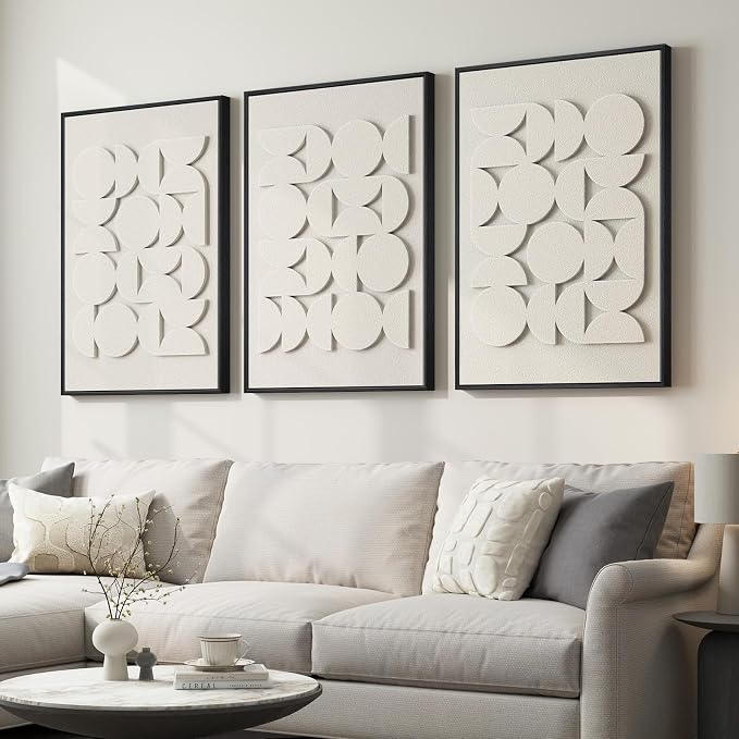 Large 3D Textured Modern White Abstract Wall Art Set, 3 Piece 24x36 In | Solid Wood Framed Artwork for Walls, Set of 3 All White Texture Paintings, Big Pictures Wall Decor Living Room Bedroom Office - Image 2