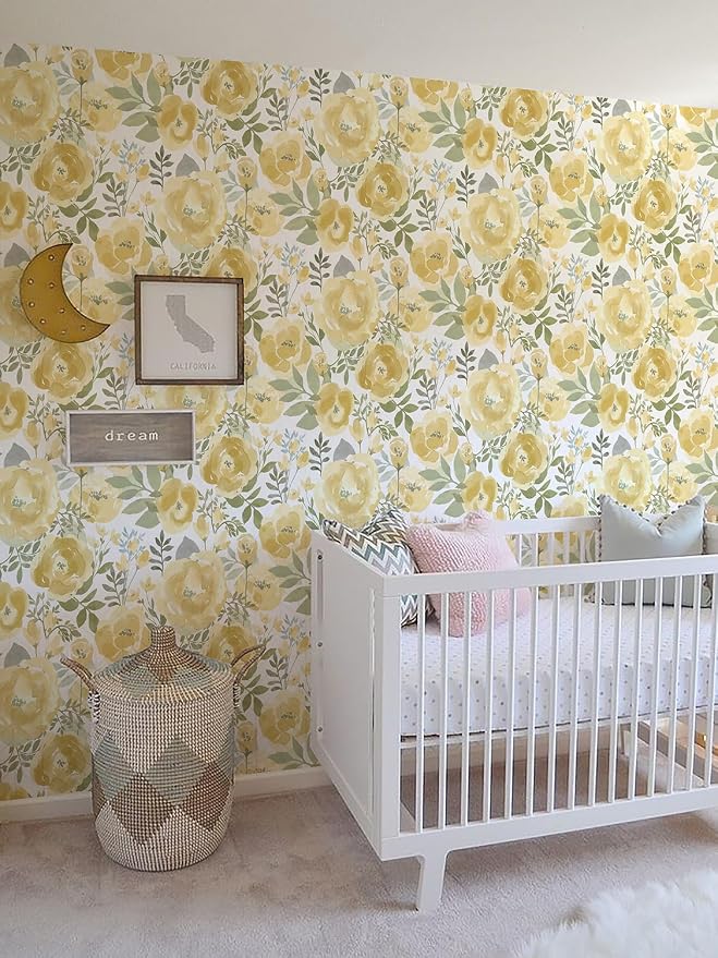 Orainege Peel and Stick Wallpaper Floral Wallpaper for Bedroom Yellow | 16.9inx118.1in Self Adhesive Wallpaper Contact Paper Decorative Wall Paper for Living Room Bathroom Decor Vinyl Removable - Image 4
