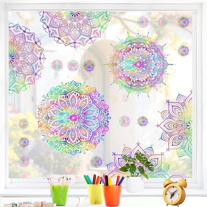 Colorful Mandala Wall Decal Half Mandala Window Wall Stickers Lotus Flower Decals Peel and Stick Modern Art Stickers Removable Minimalist Headboard Decals for Bedroom Living Room Decor - Image 3