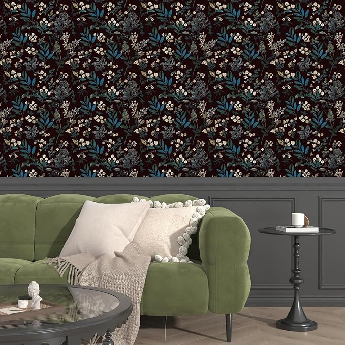 Laatse Vintage Floral Peel and Stick Wallpaper 17.5'' x 787'', Green Blue | Self Adhesive/Removable/Waterproof/Thick Vinyl Extra Long Contact Paper for Bathroom Bedroom Shelf Cabinet Drawer,Prepasted - Image 5