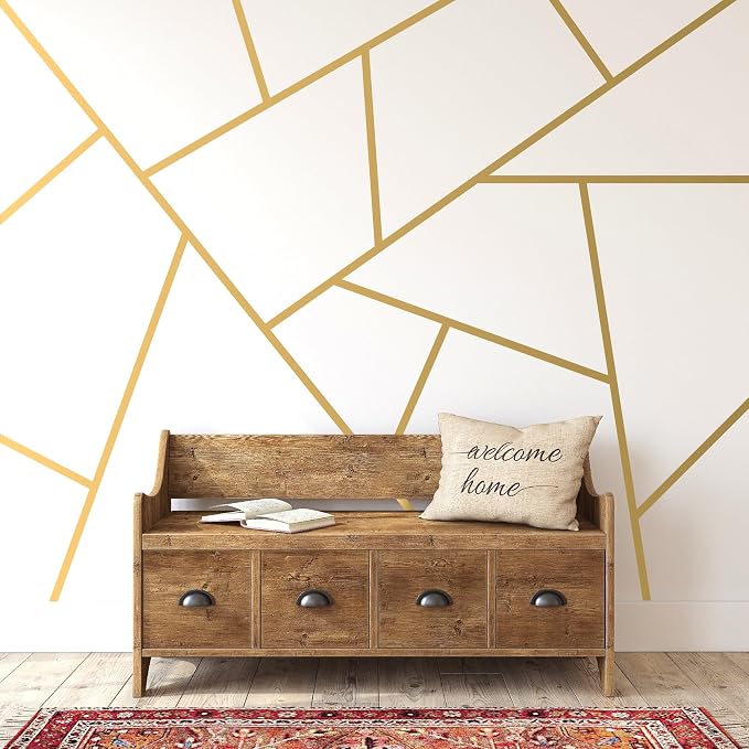 Large Gold Modern Line Wall Decals, Minimalist Geometric Art Décor | Matte gold vinyl simple lines for a stunning custom bold accent wall. Peel and stick for home, bedroom, living room, office. by SHYJSHYJINSPIRED-PEELSTICK