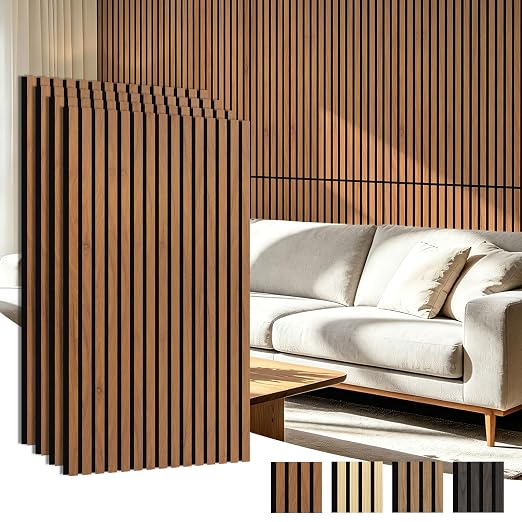 Art3d 47 x 23.6 Inch Acoustic Wood Slat Design Wall Panels, 4-Pack, Walnut | Lightweight, Noise Reduction, Crack Resistant, Sustainable, Easy Installation, for Office, Living Room, Bedroom Wall Decor by Art3d