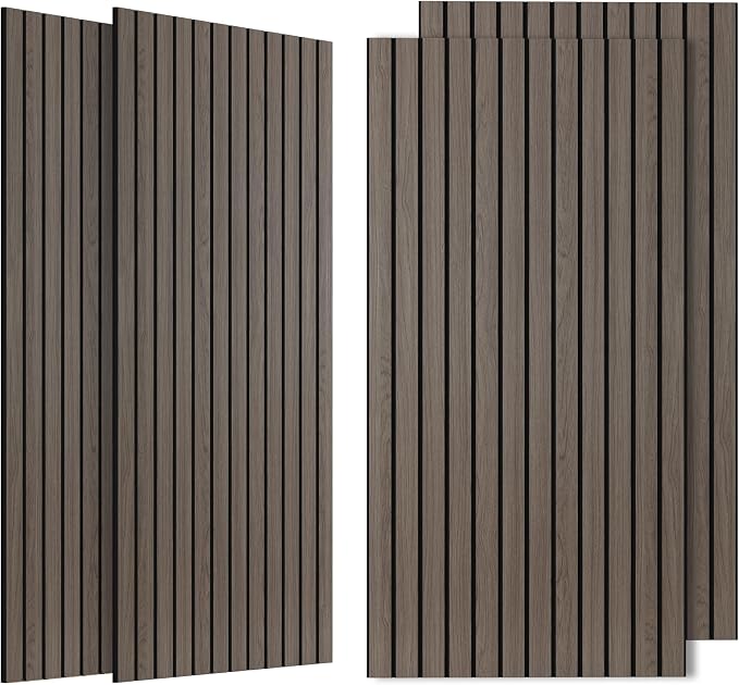 Acoustic Wall Panels,4 Pack 47.2”x23.6”x0.35” Sound Panels,Walnut | Simulated Wood Grain Finish Sound Dampening Panels,Decorative PVC Wood Veneer Acoustic Panels, High-Density Polyester Fiber by AUTORIFIC